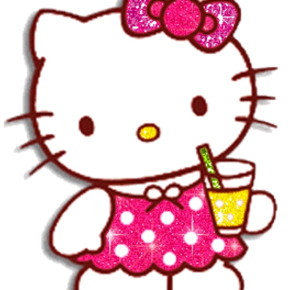 Hello Kitty Pink Glitter Polka Dress Cutout with Yellow Drink and Green Straw
